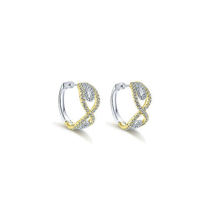 14k Yellow/white Gold Diamond Huggie Earrings
