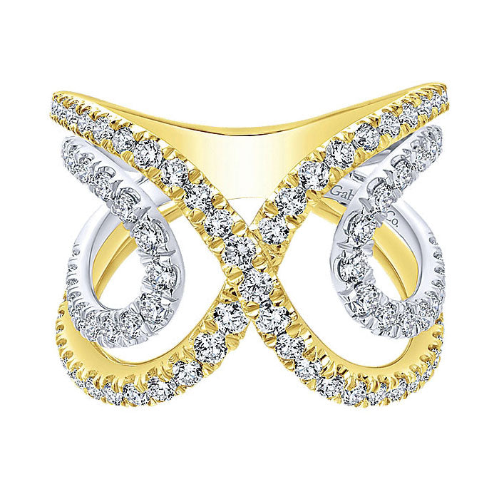 14k Yellow/white Gold Diamond Wide Band Ladies' Ring