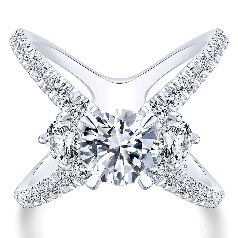 18K White Gold Diamond 3 Stones 18K White Gold Engagement Ring ER13677R6W84Jj