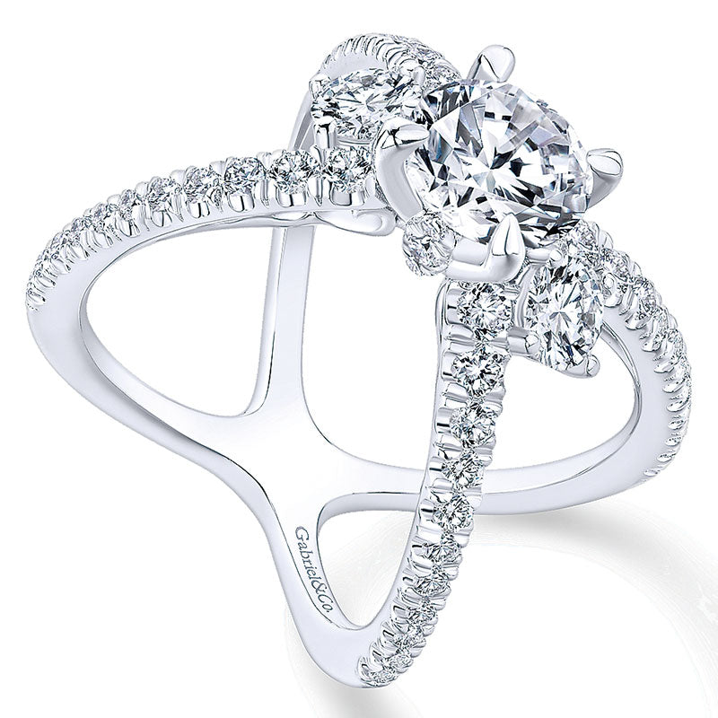 18K White Gold Diamond 3 Stones 18K White Gold Engagement Ring ER13677R6W84Jj