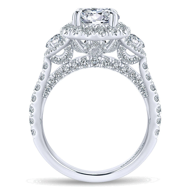 18K White Gold Diamond 3 Stones Halo 18K White Gold Engagement Ring ER13441R6W84Jj