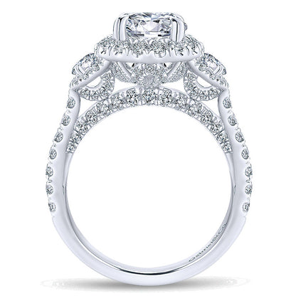 18K White Gold Diamond 3 Stones Halo 18K White Gold Engagement Ring ER13441R6W84Jj