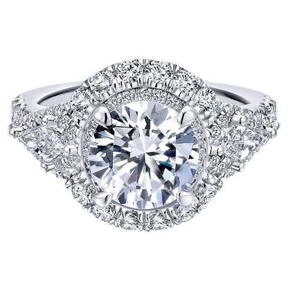18K White Gold Diamond Double Halo 18K White Gold Engagement Ring ER12353R6W84Jj