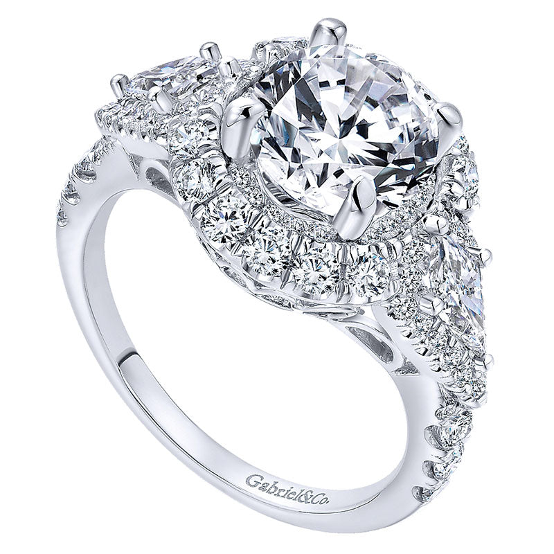 18K White Gold Diamond Double Halo 18K White Gold Engagement Ring ER12353R6W84Jj