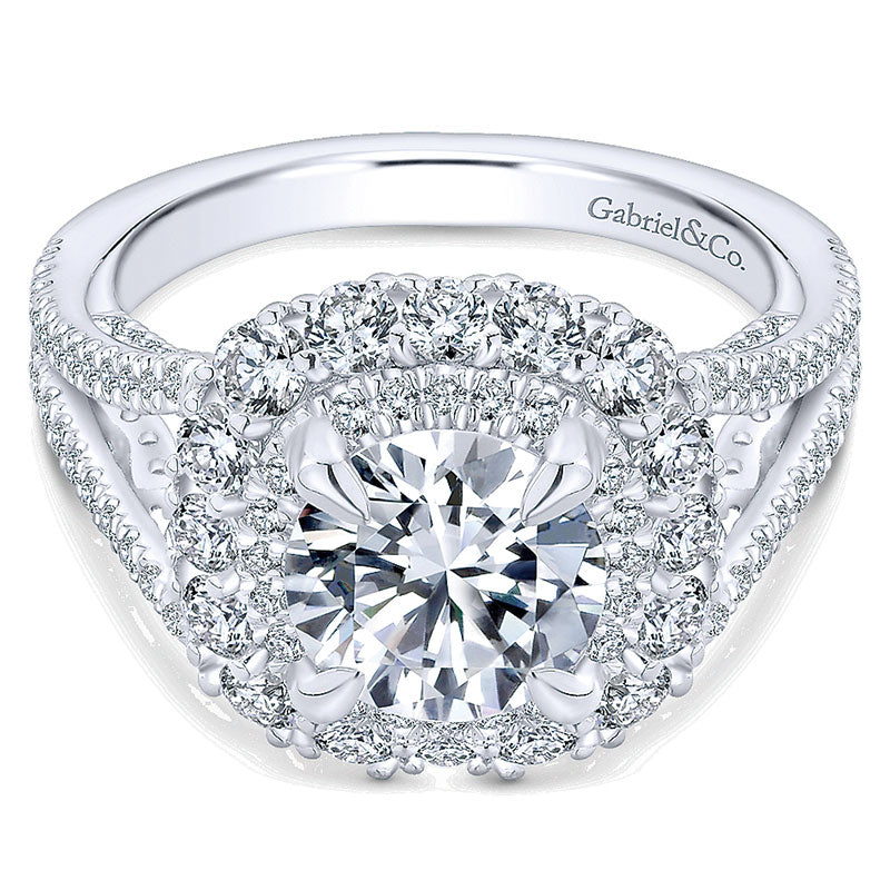 Engagement Ring 18k White Gold Diamond Double Halo
