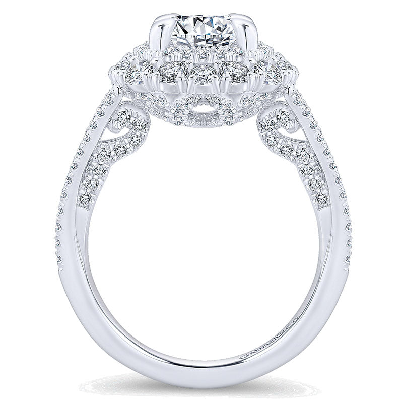 Engagement Ring 18k White Gold Diamond Double Halo