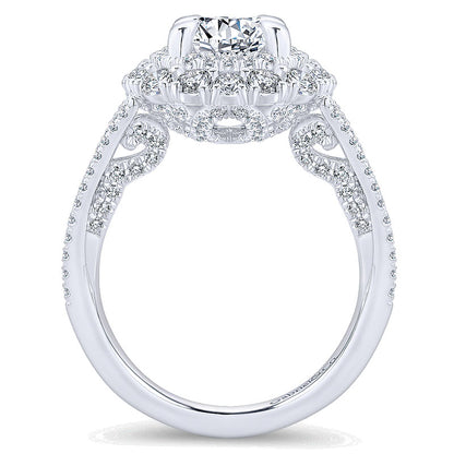 Engagement Ring 18k White Gold Diamond Double Halo
