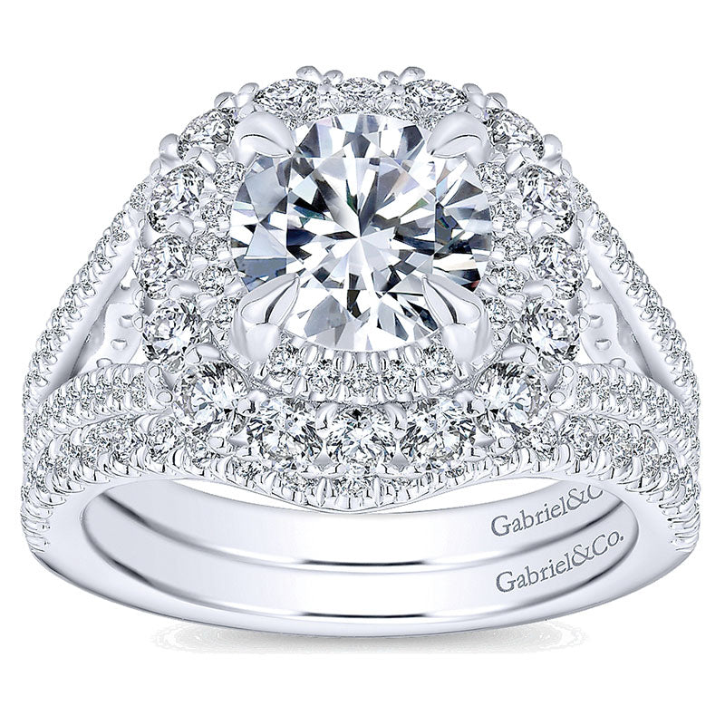 Engagement Ring 18k White Gold Diamond Double Halo