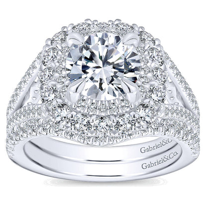 Engagement Ring 18k White Gold Diamond Double Halo