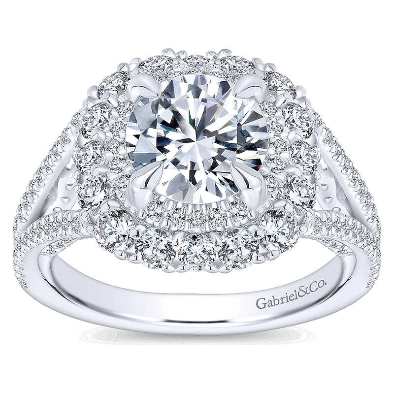 Engagement Ring 18k White Gold Diamond Double Halo