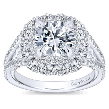 Engagement Ring 18k White Gold Diamond Double Halo