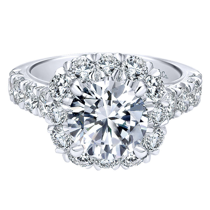 18K White Gold Diamond Halo 18K White Gold Engagement Ring ER11986R8W84Jj