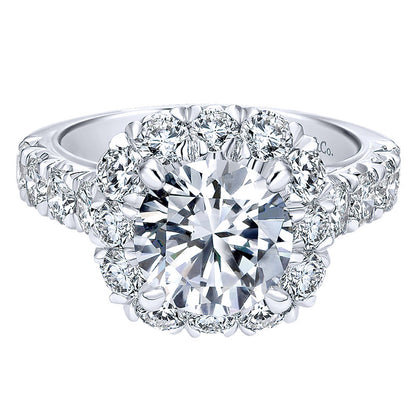 18K White Gold Diamond Halo 18K White Gold Engagement Ring ER11986R8W84Jj