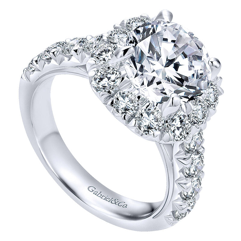 18K White Gold Diamond Halo 18K White Gold Engagement Ring ER11986R8W84Jj