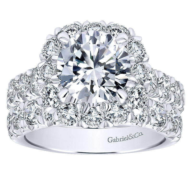 18K White Gold Diamond Halo 18K White Gold Engagement Ring ER11986R8W84Jj