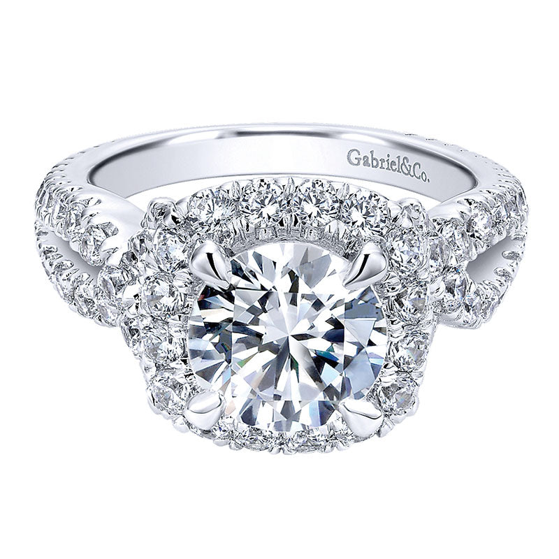 18K White Gold Diamond Halo 18K White Gold Engagement Ring ER11991R8W84Jj