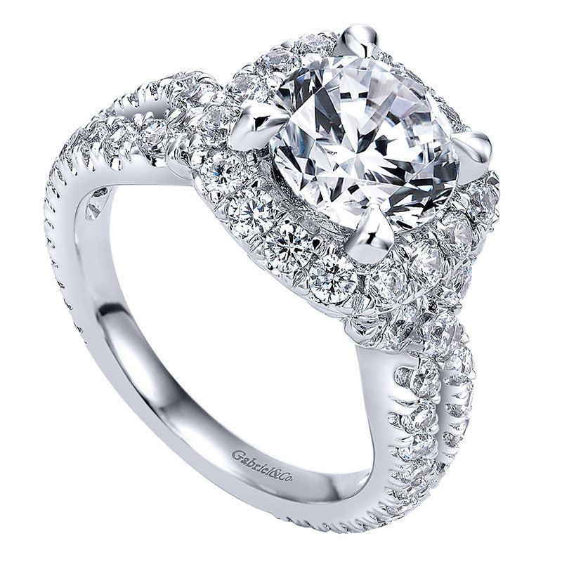 18K White Gold Diamond Halo 18K White Gold Engagement Ring ER11991R8W84Jj
