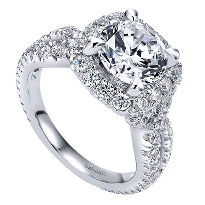 18K White Gold Diamond Halo 18K White Gold Engagement Ring ER11991R8W84Jj