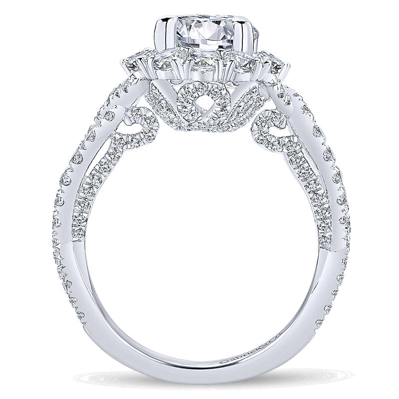 Engagement Ring 18k White Gold Diamond Halo