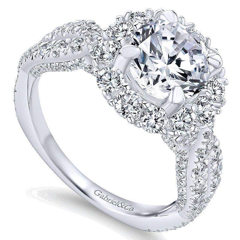 Engagement Ring 18k White Gold Diamond Halo
