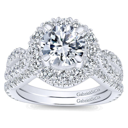 Engagement Ring 18k White Gold Diamond Halo