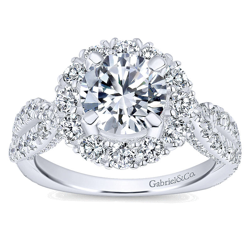 Engagement Ring 18k White Gold Diamond Halo