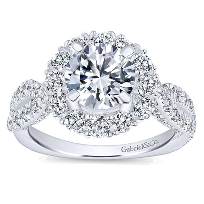Engagement Ring 18k White Gold Diamond Halo