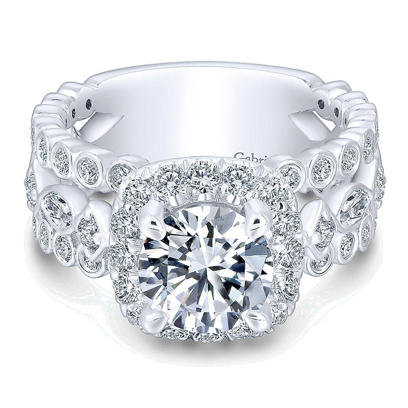 Engagement Ring 18k White Gold Diamond Halo