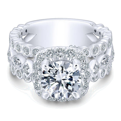 Engagement Ring 18k White Gold Diamond Halo