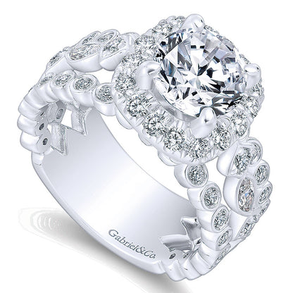 Engagement Ring 18k White Gold Diamond Halo
