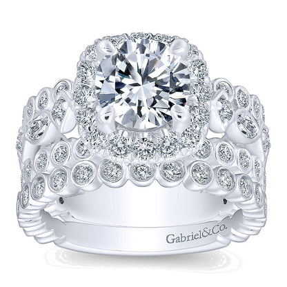 Engagement Ring 18k White Gold Diamond Halo