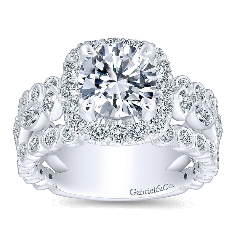 Engagement Ring 18k White Gold Diamond Halo