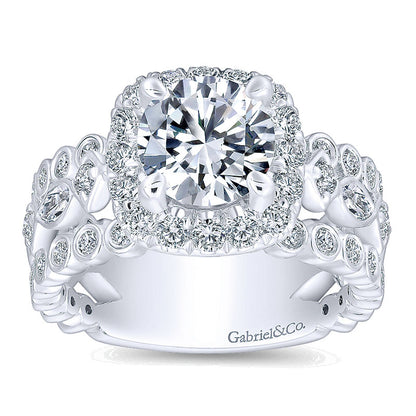 Engagement Ring 18k White Gold Diamond Halo
