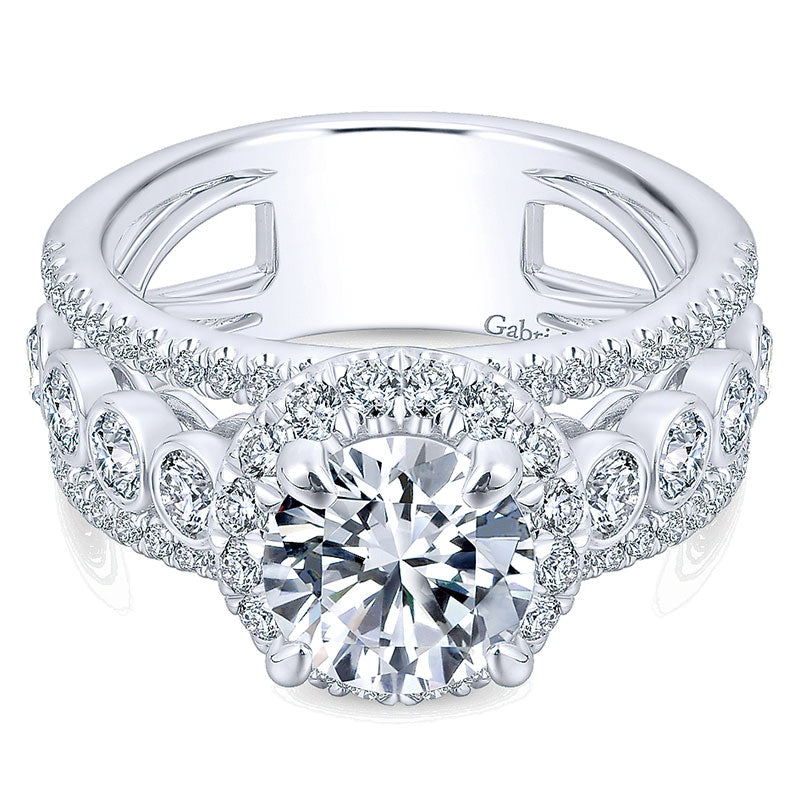 Engagement Ring 18k White Gold Diamond Halo
