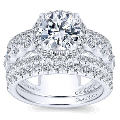Engagement Ring 18k White Gold Diamond Halo