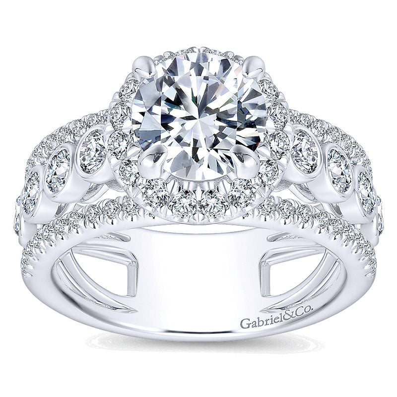 Engagement Ring 18k White Gold Diamond Halo