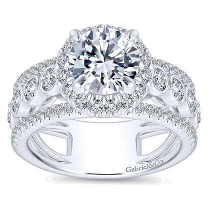 Engagement Ring 18k White Gold Diamond Halo