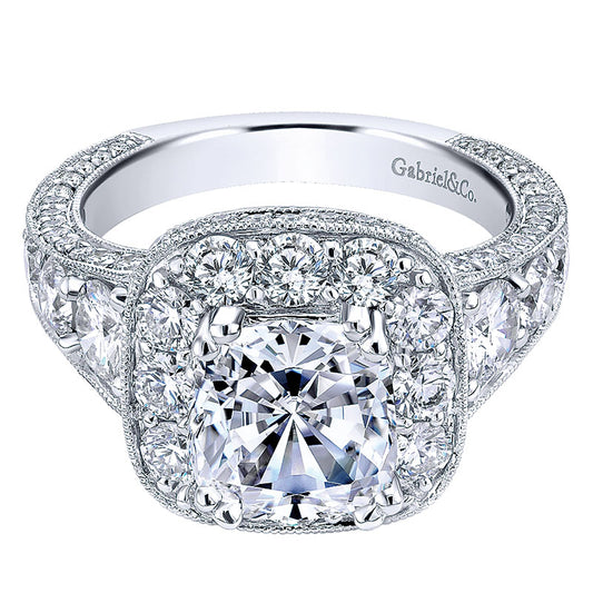 Engagement Ring 18k White Gold Diamond Halo