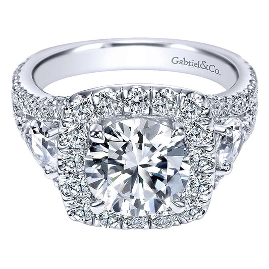 18K White Gold Diamond Halo 18K White Gold Engagement Ring ER8328W84Jj