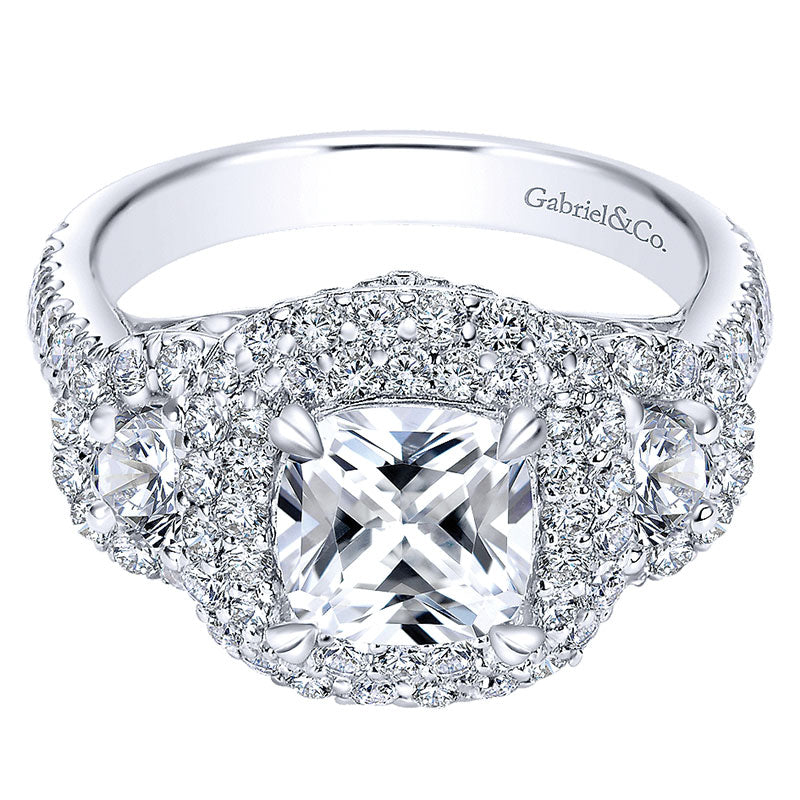18K White Gold Diamond Halo 18K White Gold Engagement Ring ER8470W84Jj