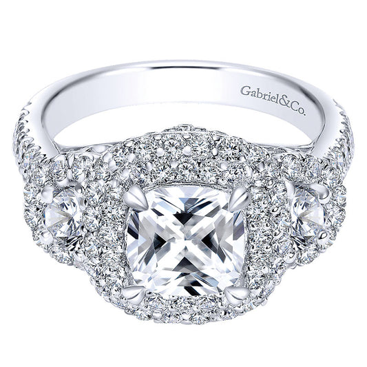 18K White Gold Diamond Halo 18K White Gold Engagement Ring ER8470W84Jj