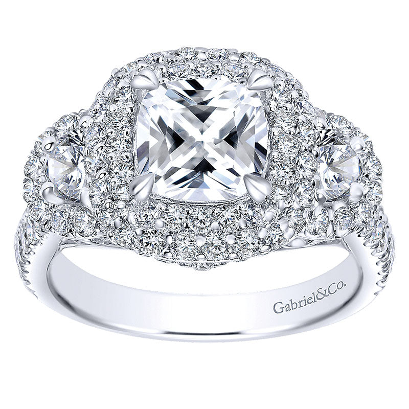 18K White Gold Diamond Halo 18K White Gold Engagement Ring ER8470W84Jj