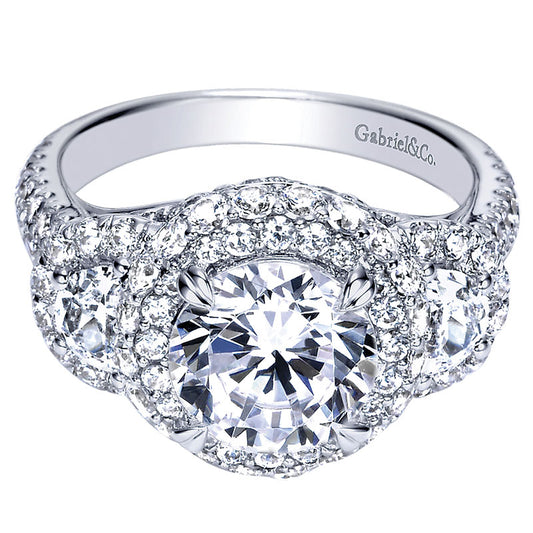 Engagement Ring 18k White Gold Diamond Halo
