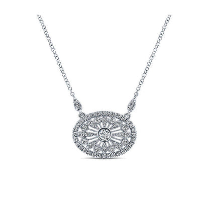 Necklace 18k White Gold East West Oval Pendant Diamond Fashion Necklace