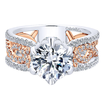 18K White/Pink Gold Diamond Criss Cross Two-Tone Engagement Ring ER12198R6T84Jj