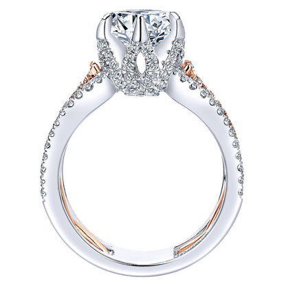 18K White/Pink Gold Diamond Criss Cross Two-Tone Engagement Ring ER12198R6T84Jj