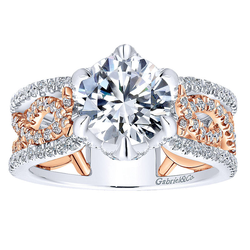 18K White/Pink Gold Diamond Criss Cross Two-Tone Engagement Ring ER12198R6T84Jj