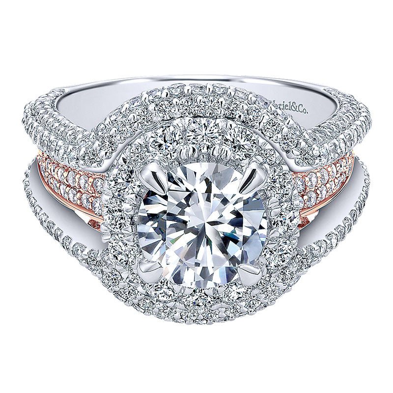18K White/Pink Gold Diamond Double Halo Two-Tone Engagement Ring ER11995R6T84Jj