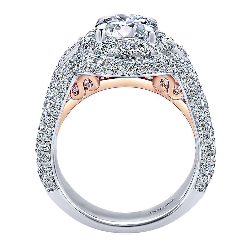 18K White/Pink Gold Diamond Double Halo Two-Tone Engagement Ring ER11995R6T84Jj