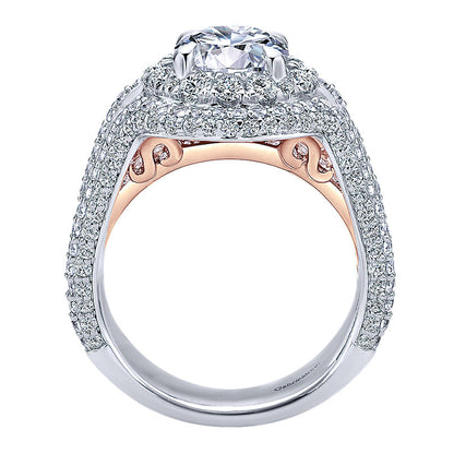 18K White/Pink Gold Diamond Double Halo Two-Tone Engagement Ring ER11995R6T84Jj